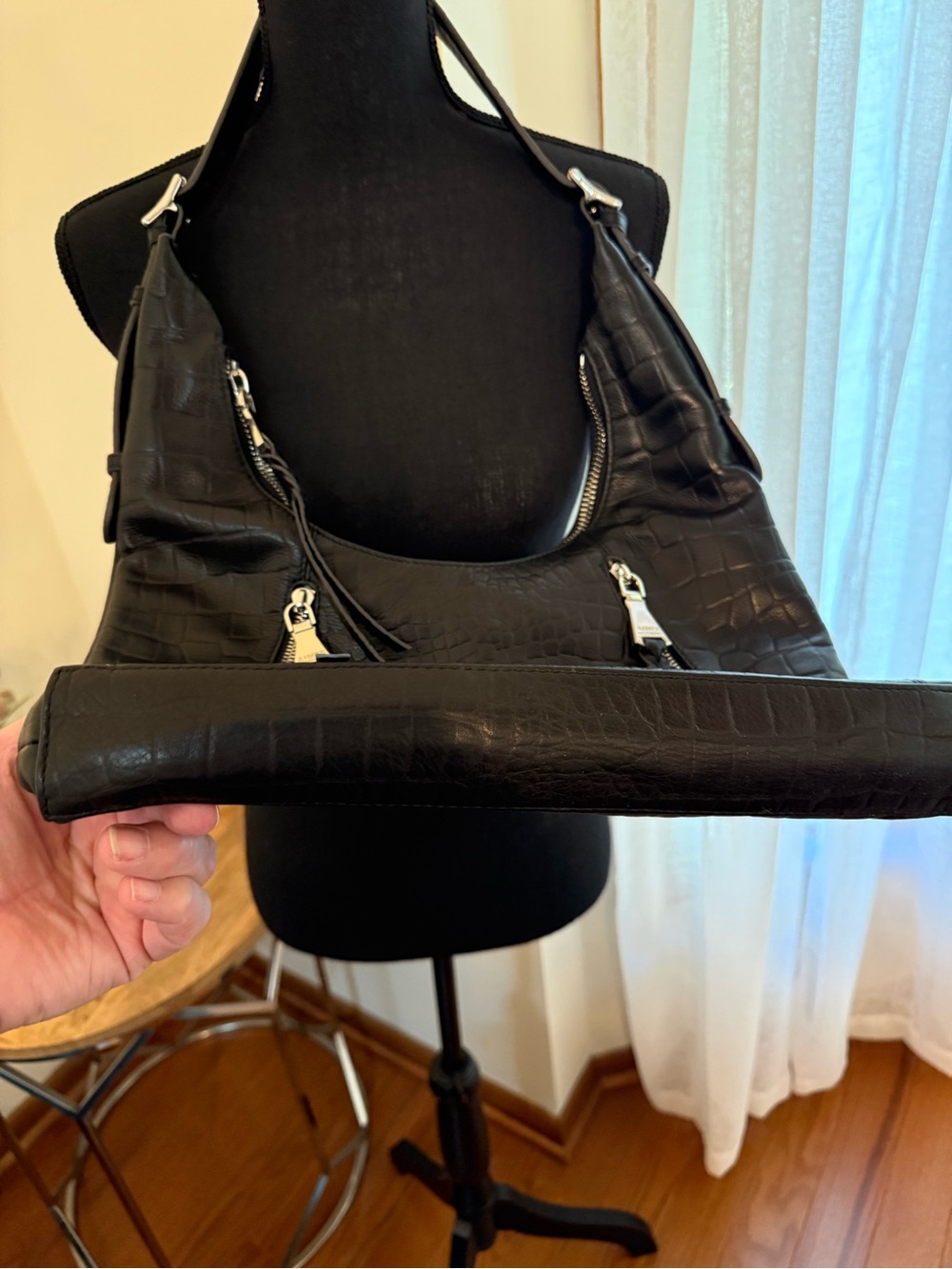 Aimee Kestenberg Black Croc-Embossed Hobo Bag - Picture 4 of 6